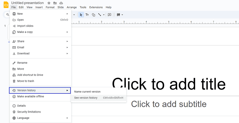 view old slideshow version history