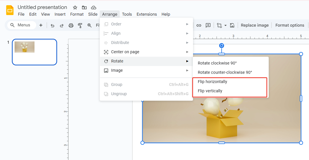 click arrange to flip image