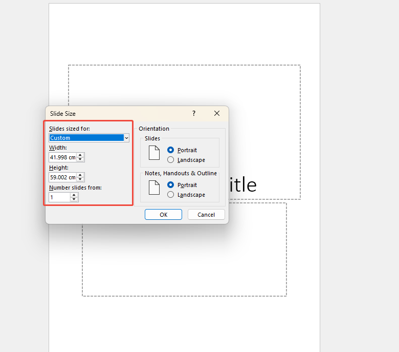 click custom slide size to adjust poster size
