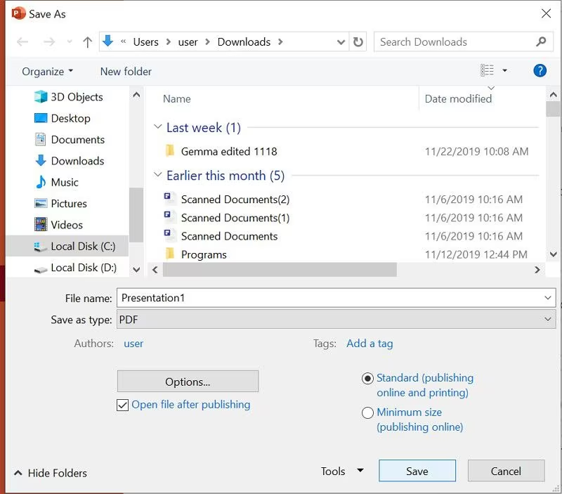 save the poster as pdf