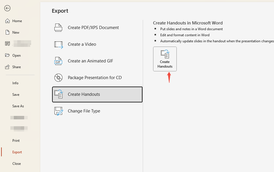 click create handouts