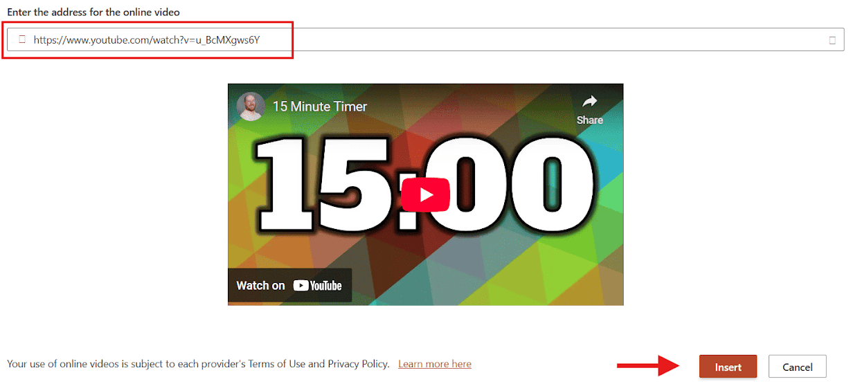paste the video timer url