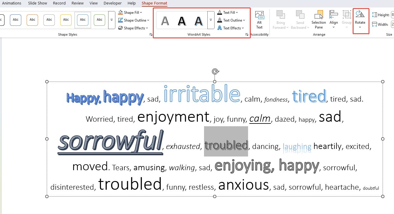 apply effect to word clouod