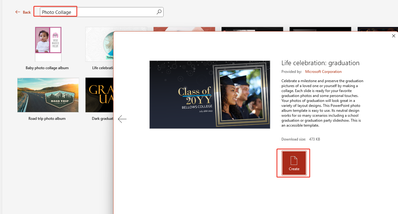 search and apply the photo collage template