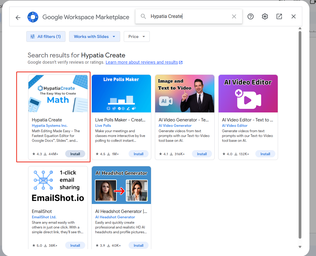 search the hypatia create add-on