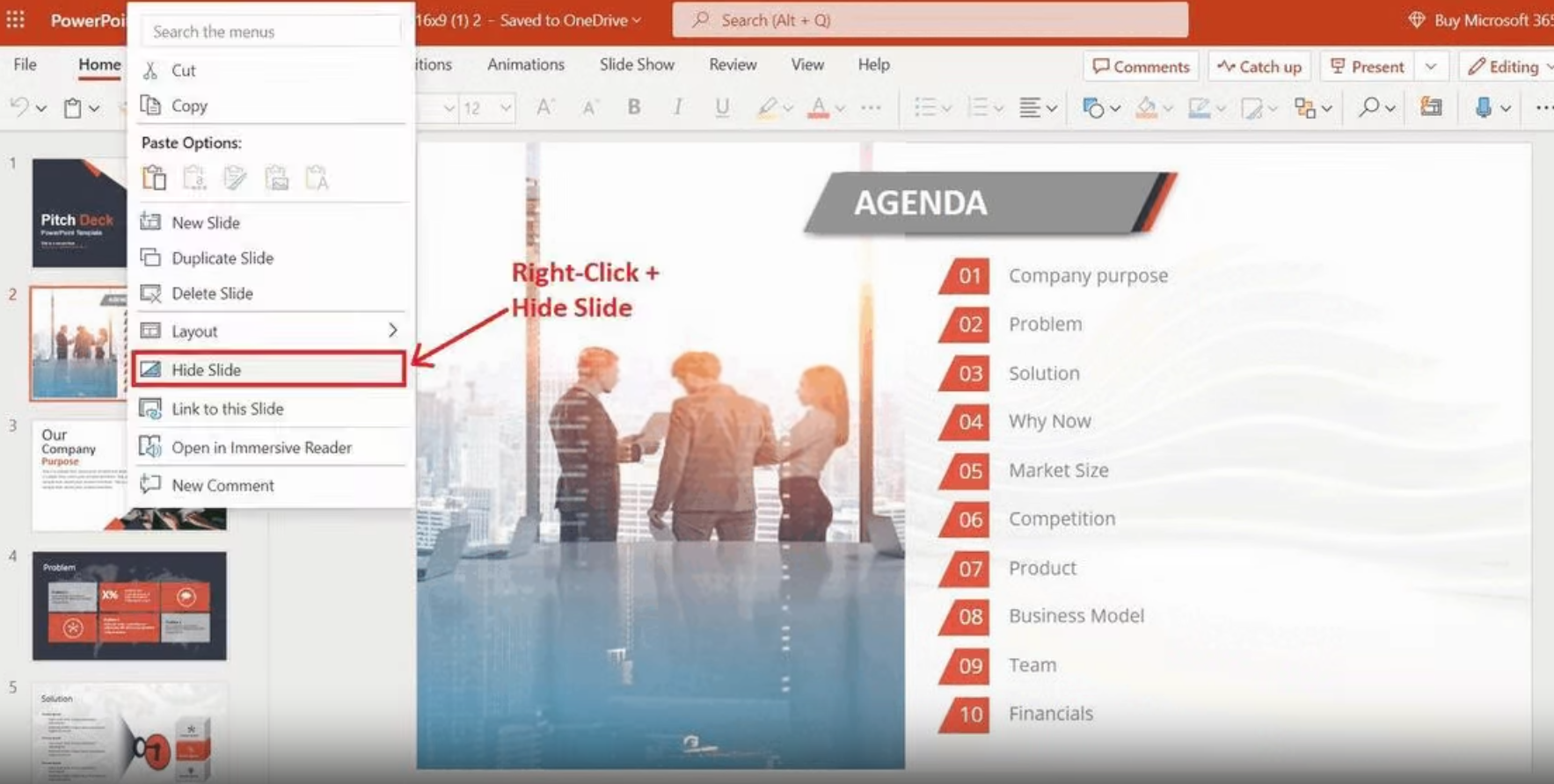 click hide slide in the web
