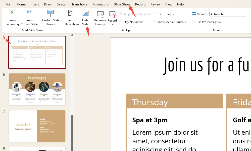 click hide slide in the side show
