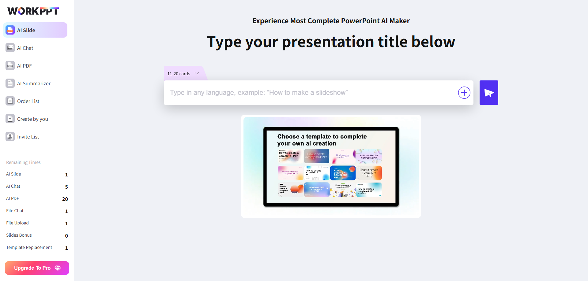 workppt ai powerpoint maker interface
