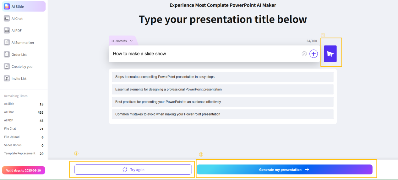 click generate in workppt